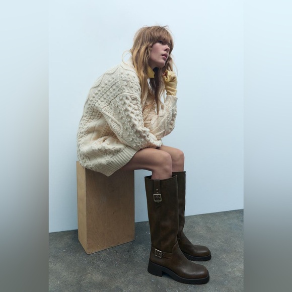 Zara boots cowboy coastal faux leather Brown Knee-High Boots - Picture 4 of 10